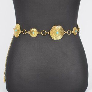 Antique Gold Metal Chain Belt W/Turquoise